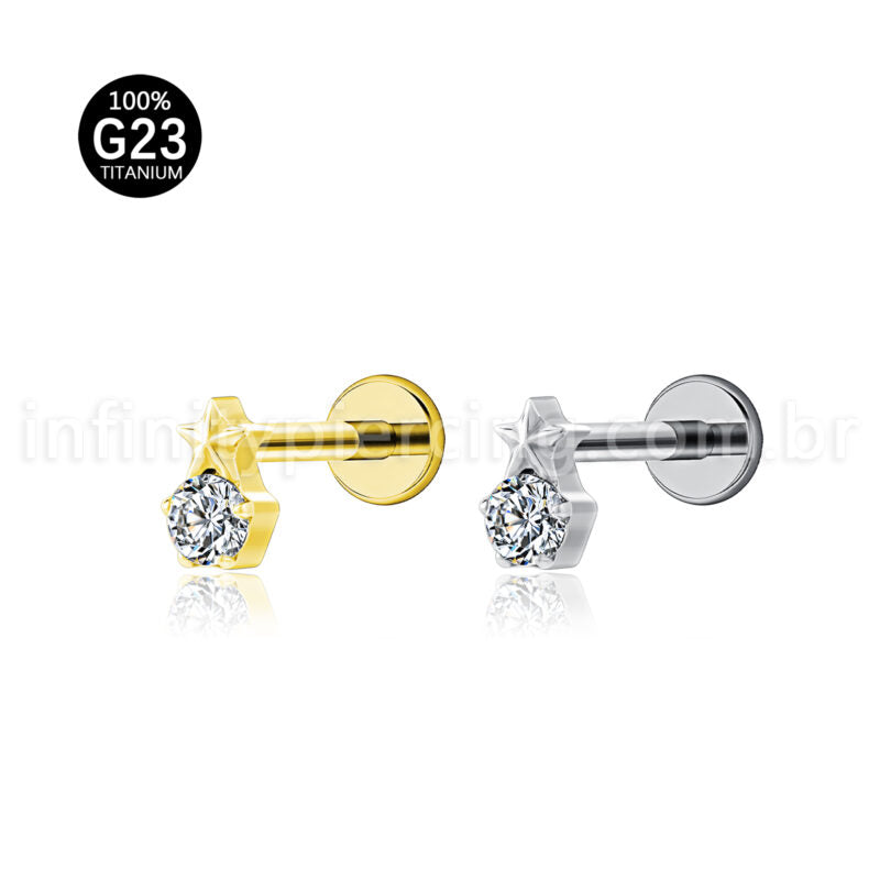 Piercing Labret Titânio Ponto De Luz Com Estrela
